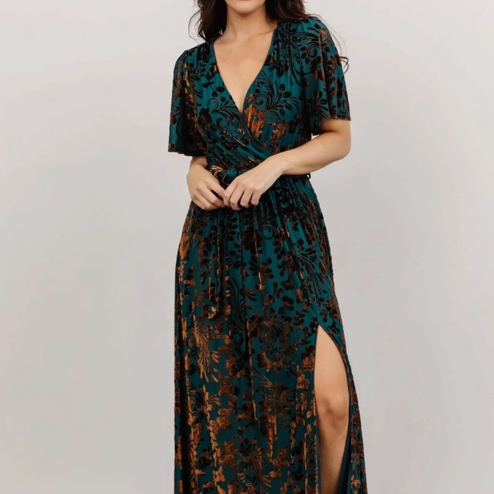 Like New, Uma Velvet Maxi Dress in Bronze Jade, Sz XXL